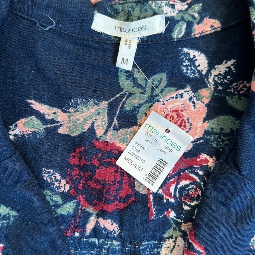 Maurice's Linen Blend Jacket Top Shacket Blue Rose Floral Size M Casual Office - Picture 12 of 15